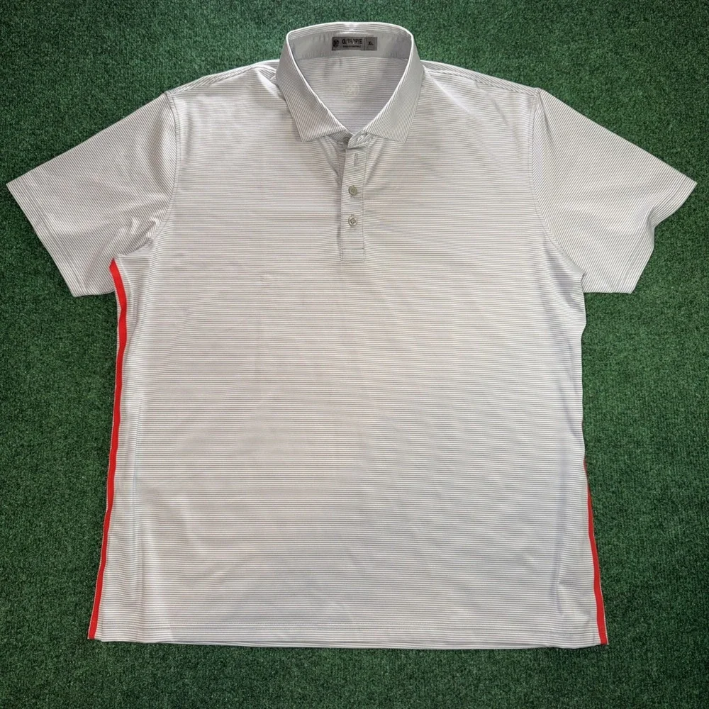 G Fore Golf Polo Men's Size XL Gray White Stripe Red Down Sides